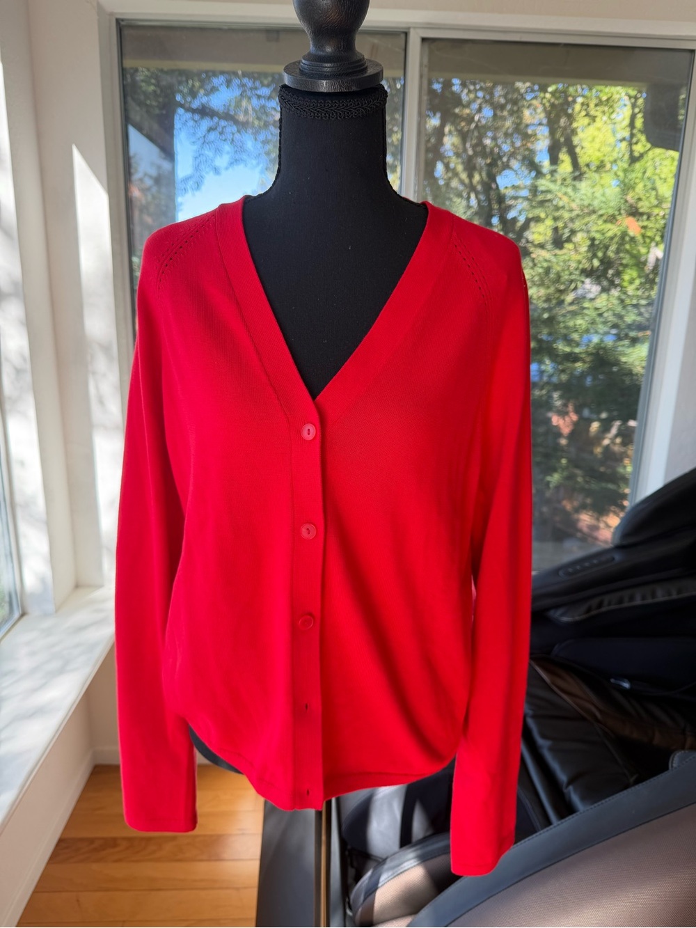 NWT COS Knitted Cotton V-Neck Cardigan, Red, Medium, 100% Organic Cotton